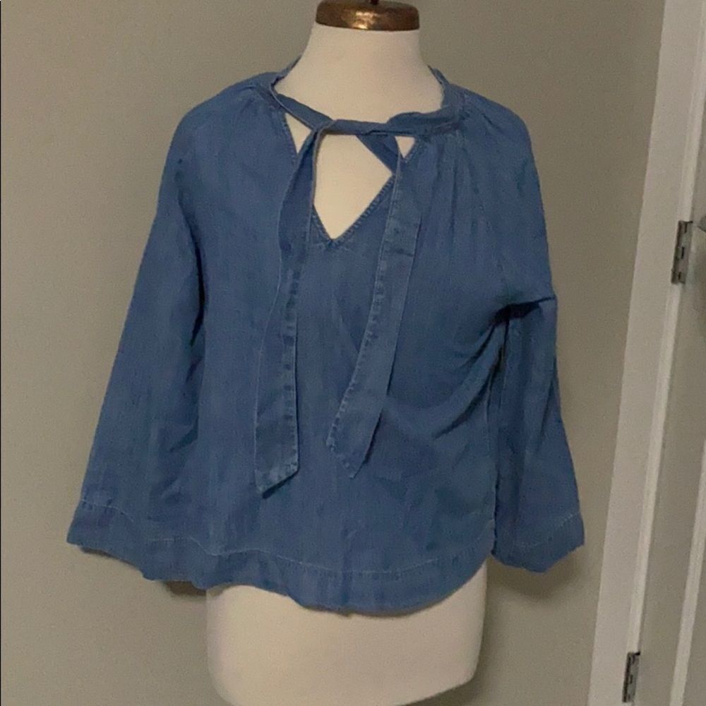 Madewell tie neck‎ denim pop over shirt Size XS NWT